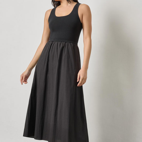 Mixed Media Scoop Neck Dress Womens Dress Black A1