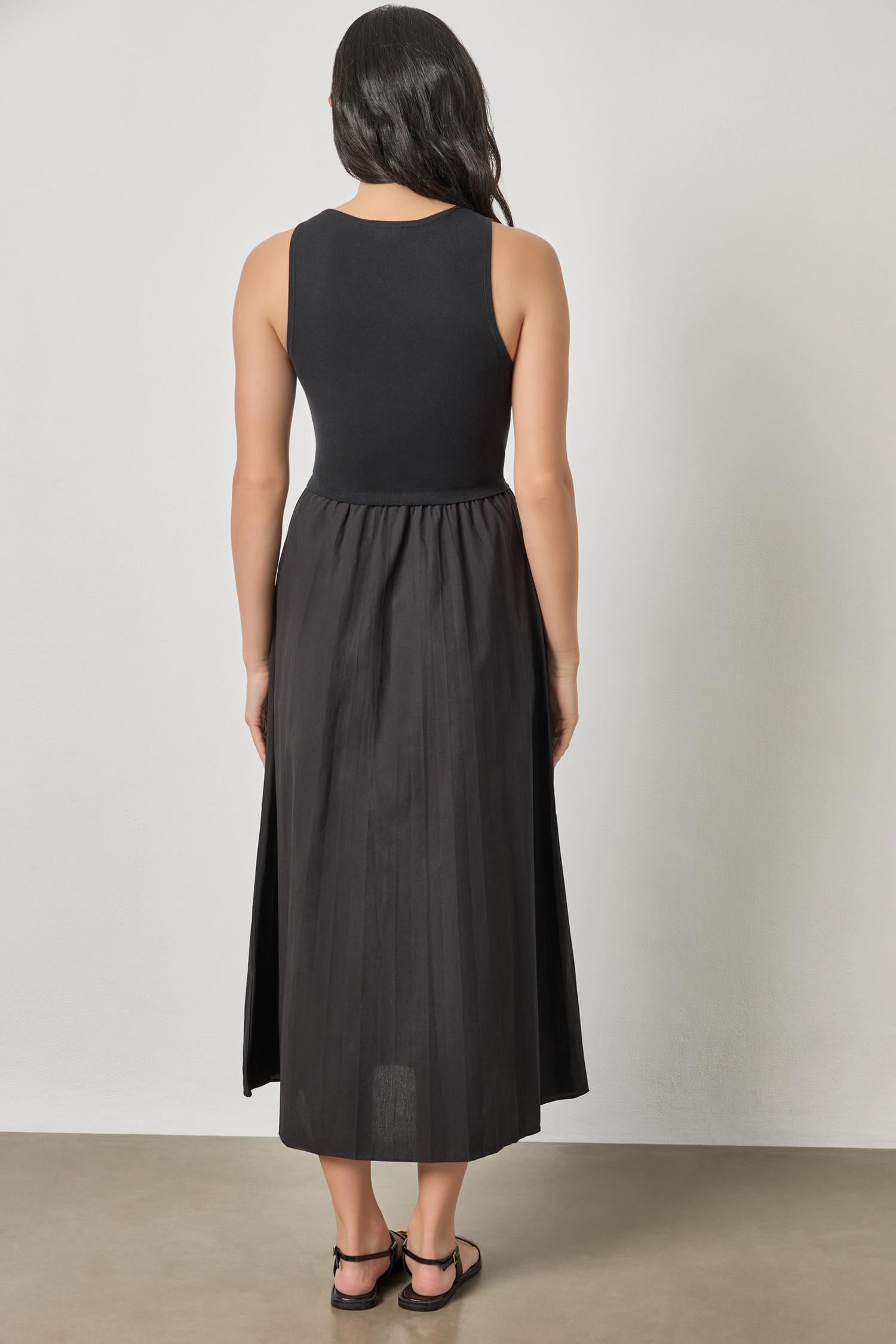 Mixed Media Scoop Neck Dress Womens Dress Black A2