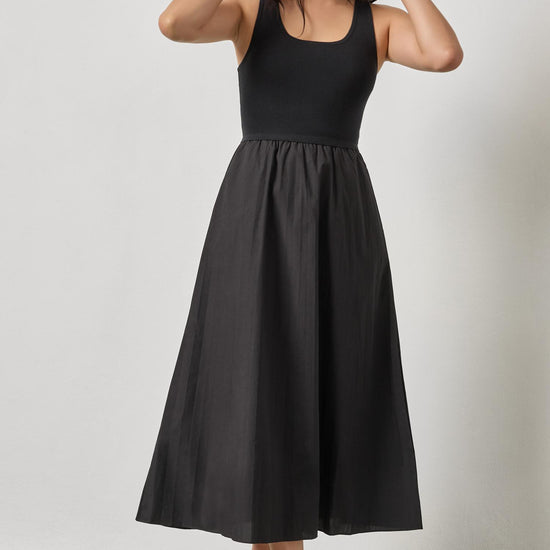 Mixed Media Scoop Neck Dress Womens Dress Black A3