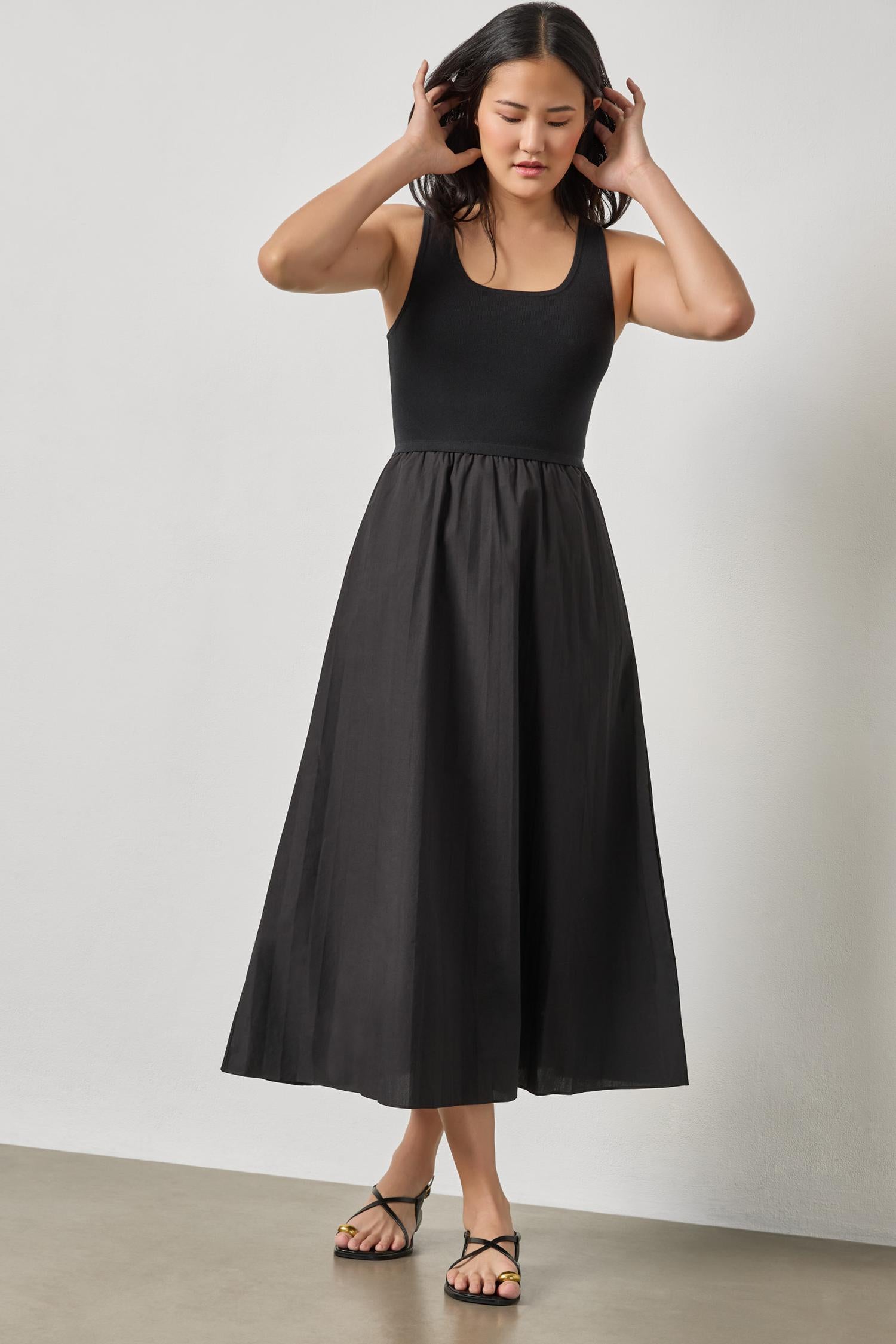 Mixed Media Scoop Neck Dress Womens Dress Black A3