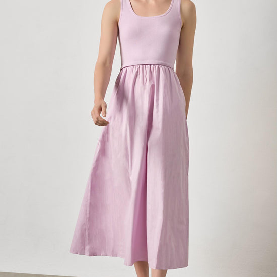 Mixed Media Scoop Neck Dress Womens Dress Lavender A1