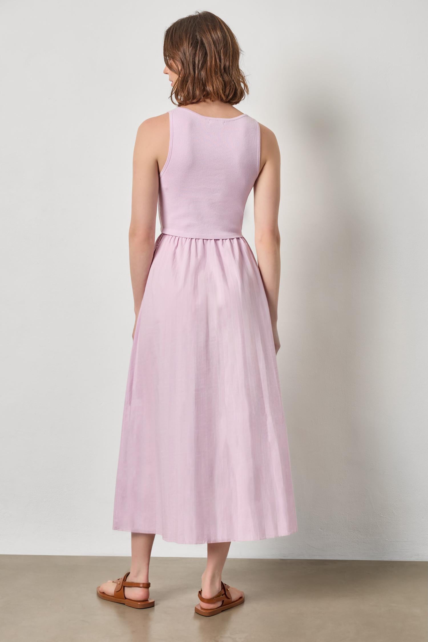 Mixed Media Scoop Neck Dress Womens Dress Lavender A2