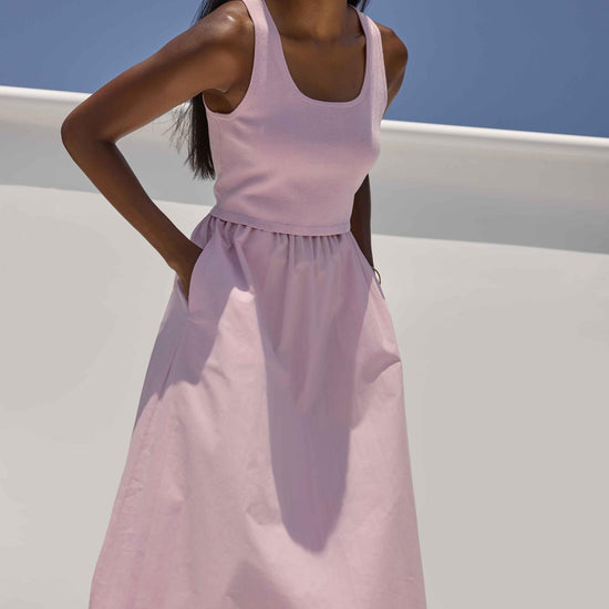 Mixed Media Scoop Neck Dress Womens Dress Lavender C1