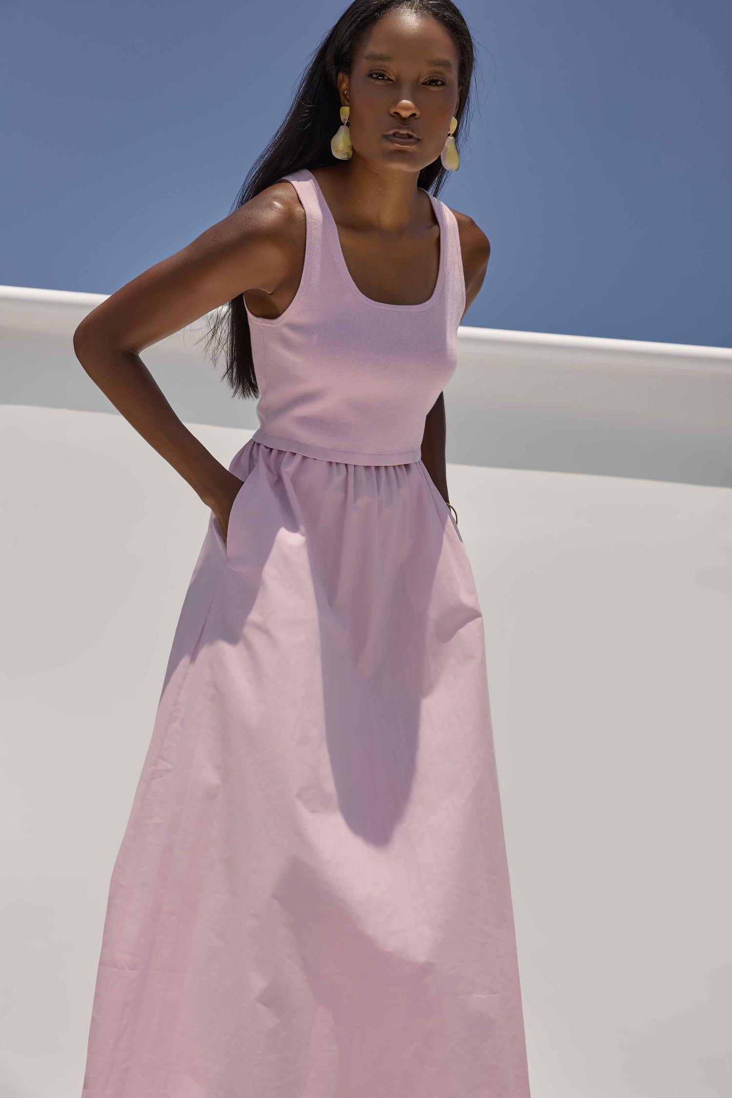 Mixed Media Scoop Neck Dress Womens Dress Lavender C1