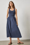 Mixed Media Scoop Neck Dress Womens Dress Navy A1