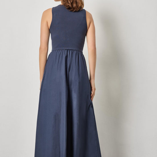 Mixed Media Scoop Neck Dress Womens Dress Navy A2