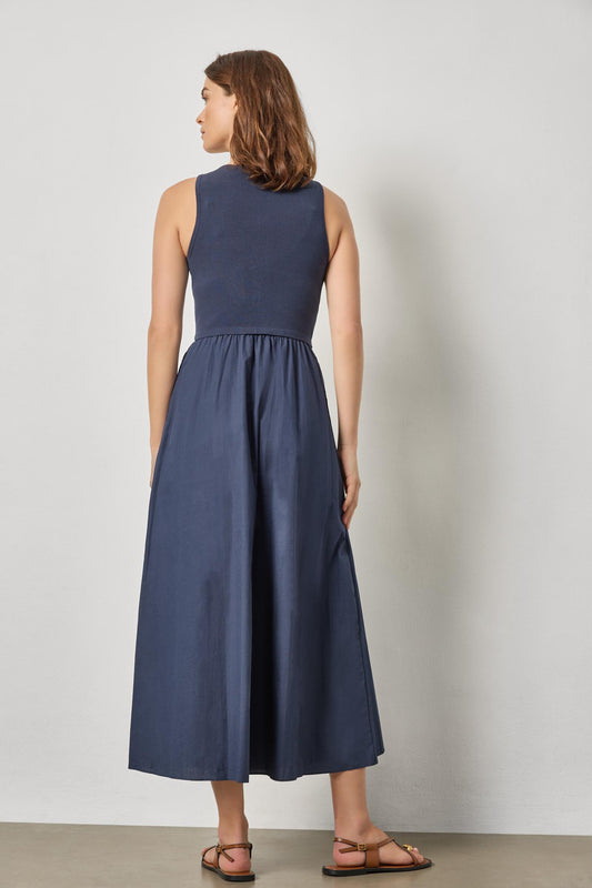 Mixed Media Scoop Neck Dress Womens Dress Navy A2