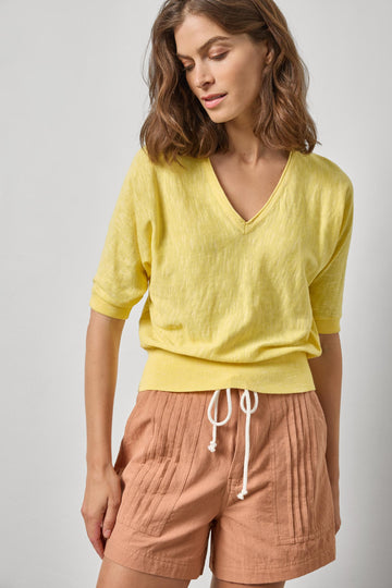 Dolman V-Neck Sweater Womens Sweater Lemon A1
