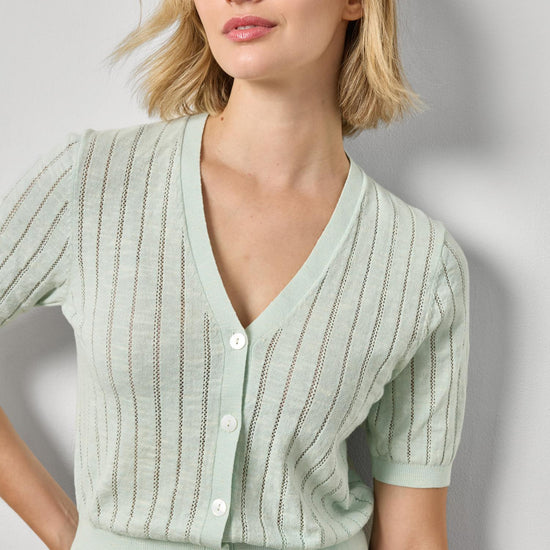Open Stitch V-Neck Cardigan Womens Sweater Blue Mist A1