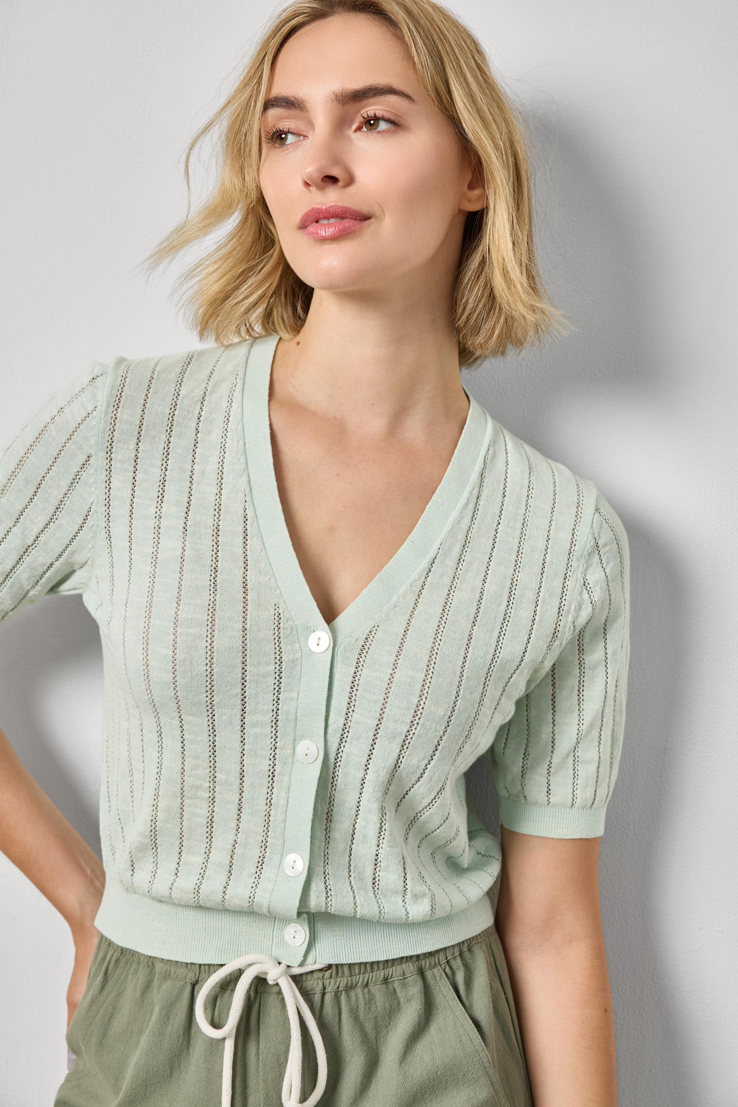 Open Stitch V-Neck Cardigan Womens Sweater Blue Mist A1