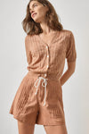 Open Stitch V-Neck Cardigan Womens Sweater Coppertone A1