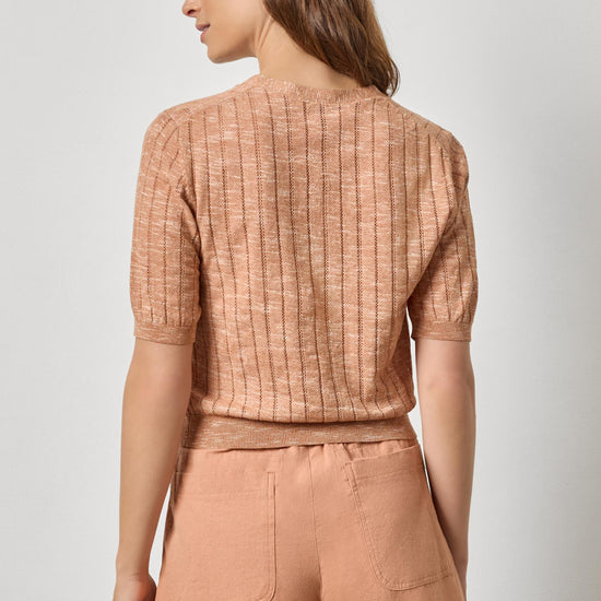 Open Stitch V-Neck Cardigan Womens Sweater Coppertone A2