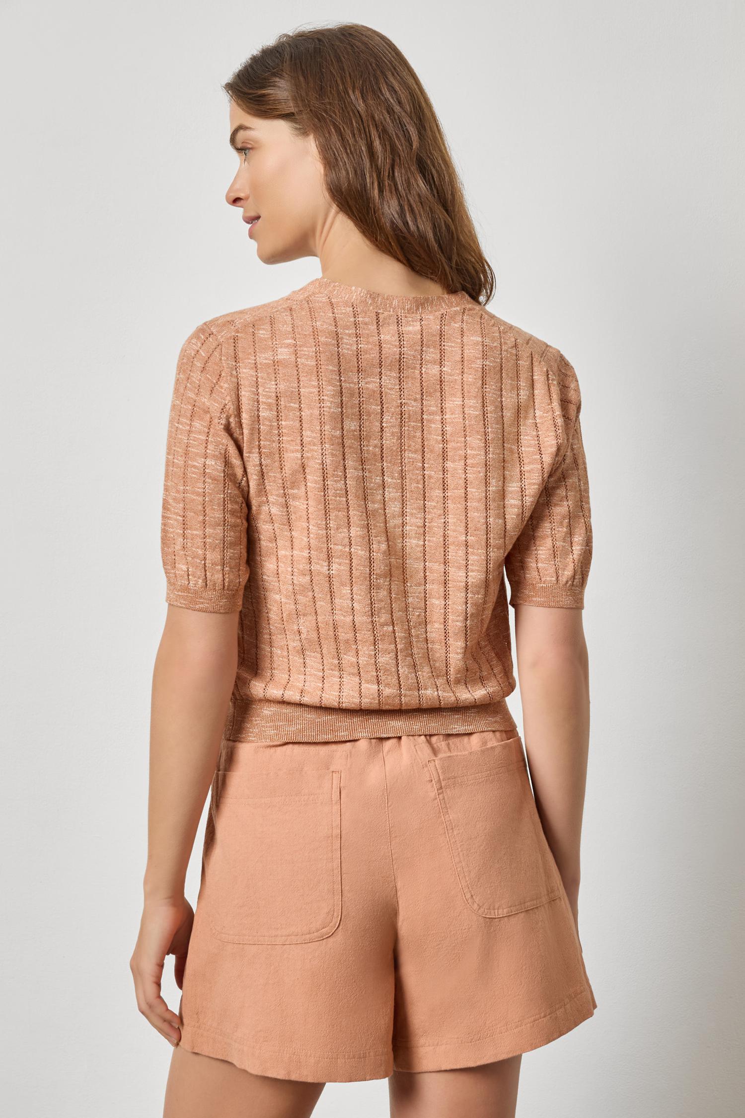 Open Stitch V-Neck Cardigan Womens Sweater Coppertone A2