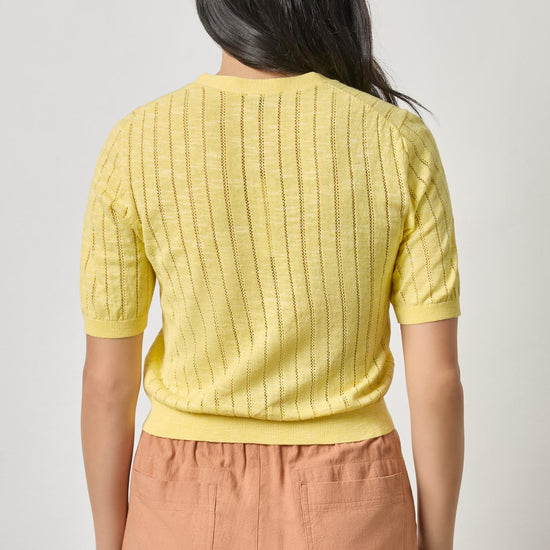 Open Stitch V-Neck Cardigan Womens Sweater Lemon A2
