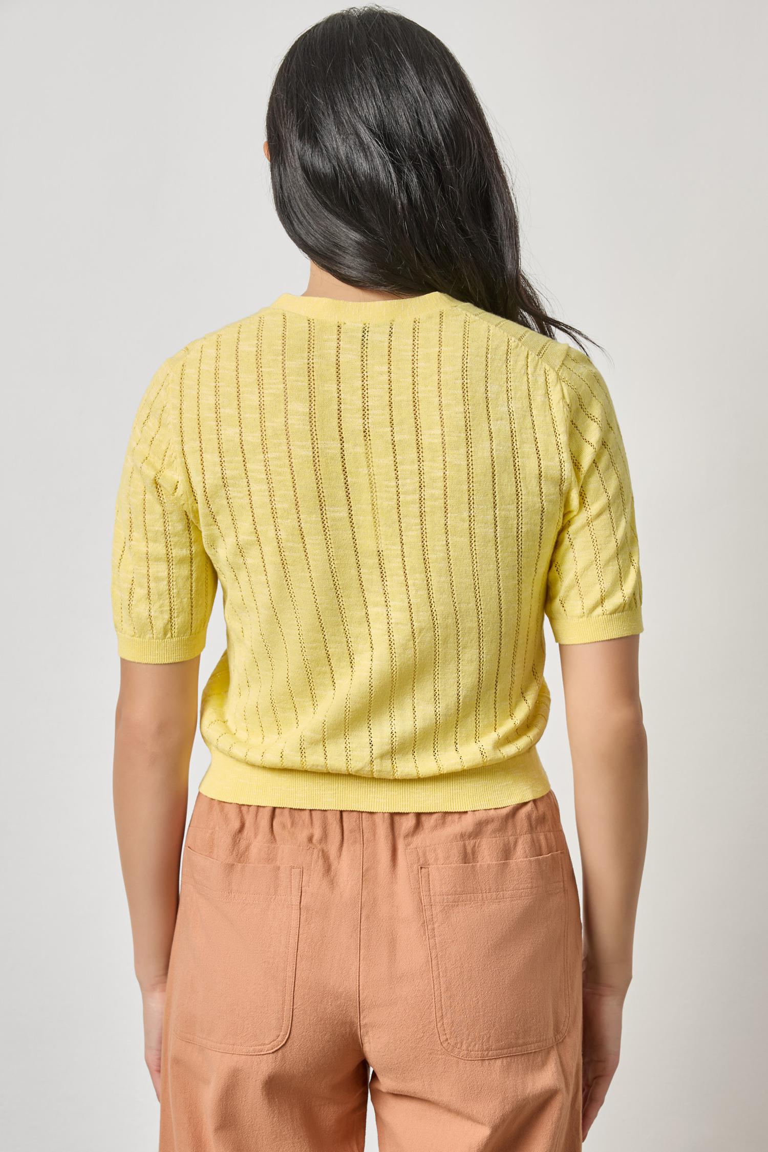 Open Stitch V-Neck Cardigan Womens Sweater Lemon A2