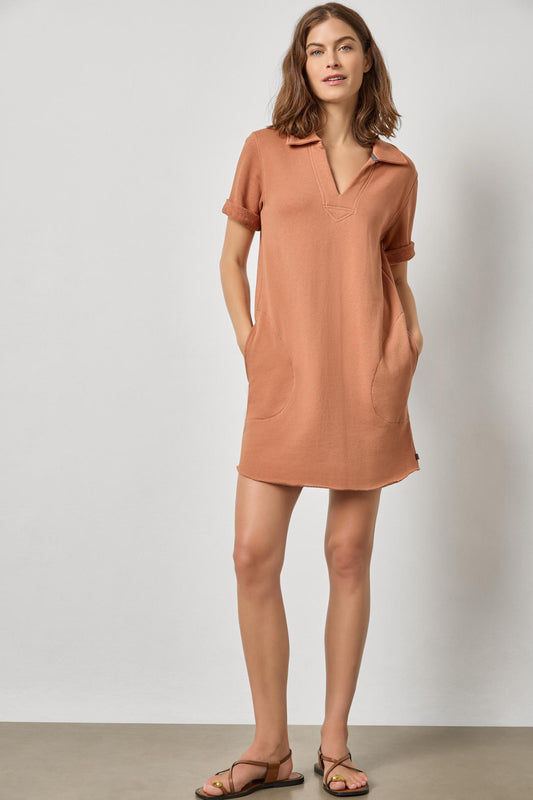 Raw Hem Terry Dress Womens Dress Carob A1