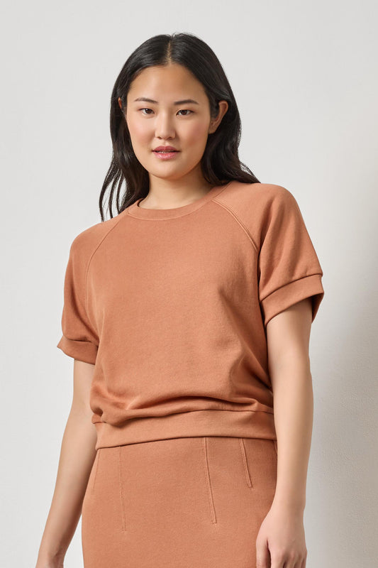 Short Sleeve Terry Sweatshirt Womens Top Carob A1