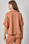 Oversized Terry Polo Womens Top Carob A2
