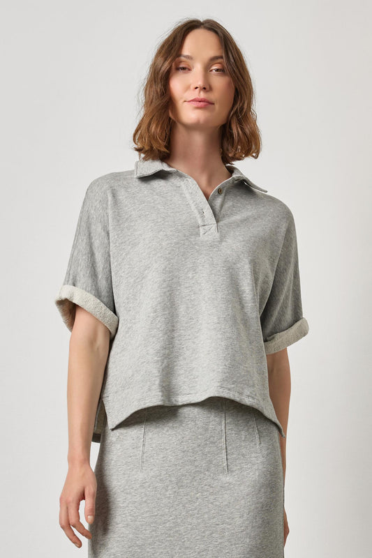 Oversized Terry Polo Womens Top Heather Grey A1