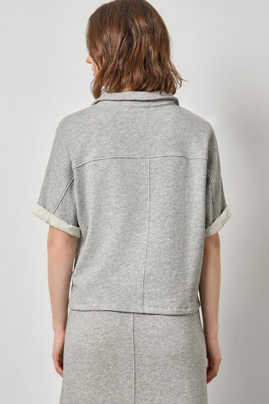Oversized Terry Polo Womens Top Heather Grey A2