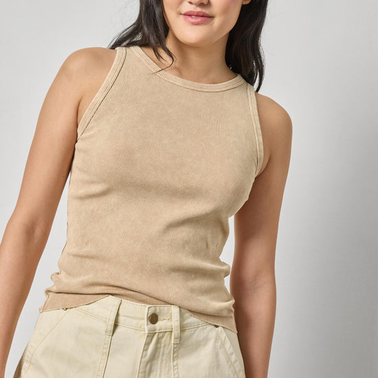 Sunwashed Rib Tank Womens Top Burlap Wash A3