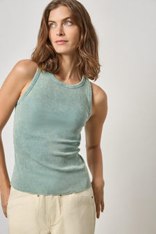 Sunwashed Rib Tank Womens Top Seagreen Wash A1