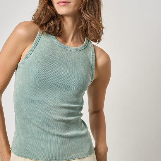 Sunwashed Rib Tank Womens Top Seagreen Wash A1