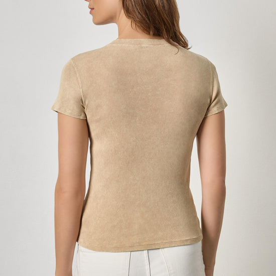 Sunwashed Cap Sleeve V-Neck Womens Top Burlap Wash A2