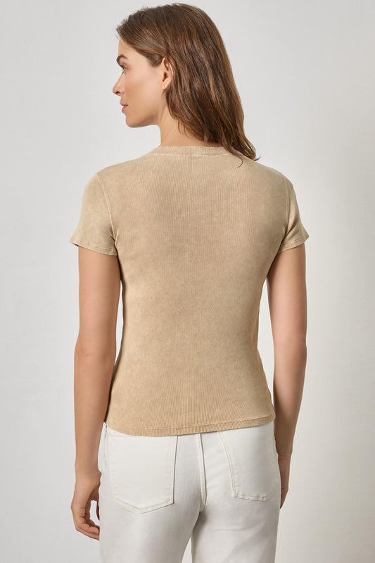 Sunwashed Cap Sleeve V-Neck Womens Top Burlap Wash A2