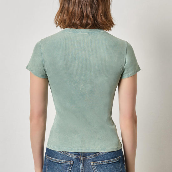 Sunwashed Cap Sleeve V-Neck Womens Top Seagreen Wash A2