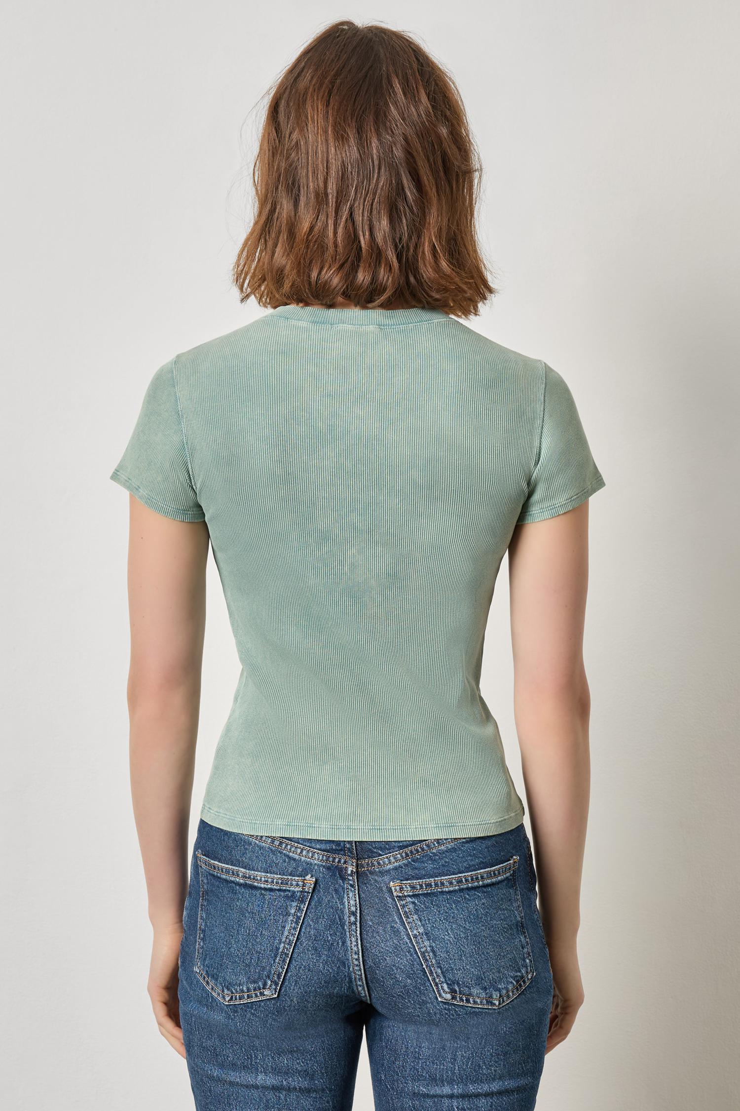 Sunwashed Cap Sleeve V-Neck Womens Top Seagreen Wash A2