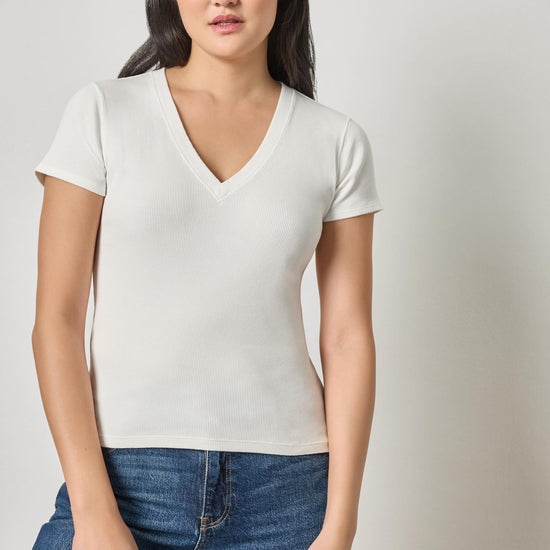 Sunwashed Cap Sleeve V-Neck Womens Top White A1