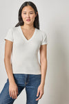 Sunwashed Cap Sleeve V-Neck Womens Top White A1