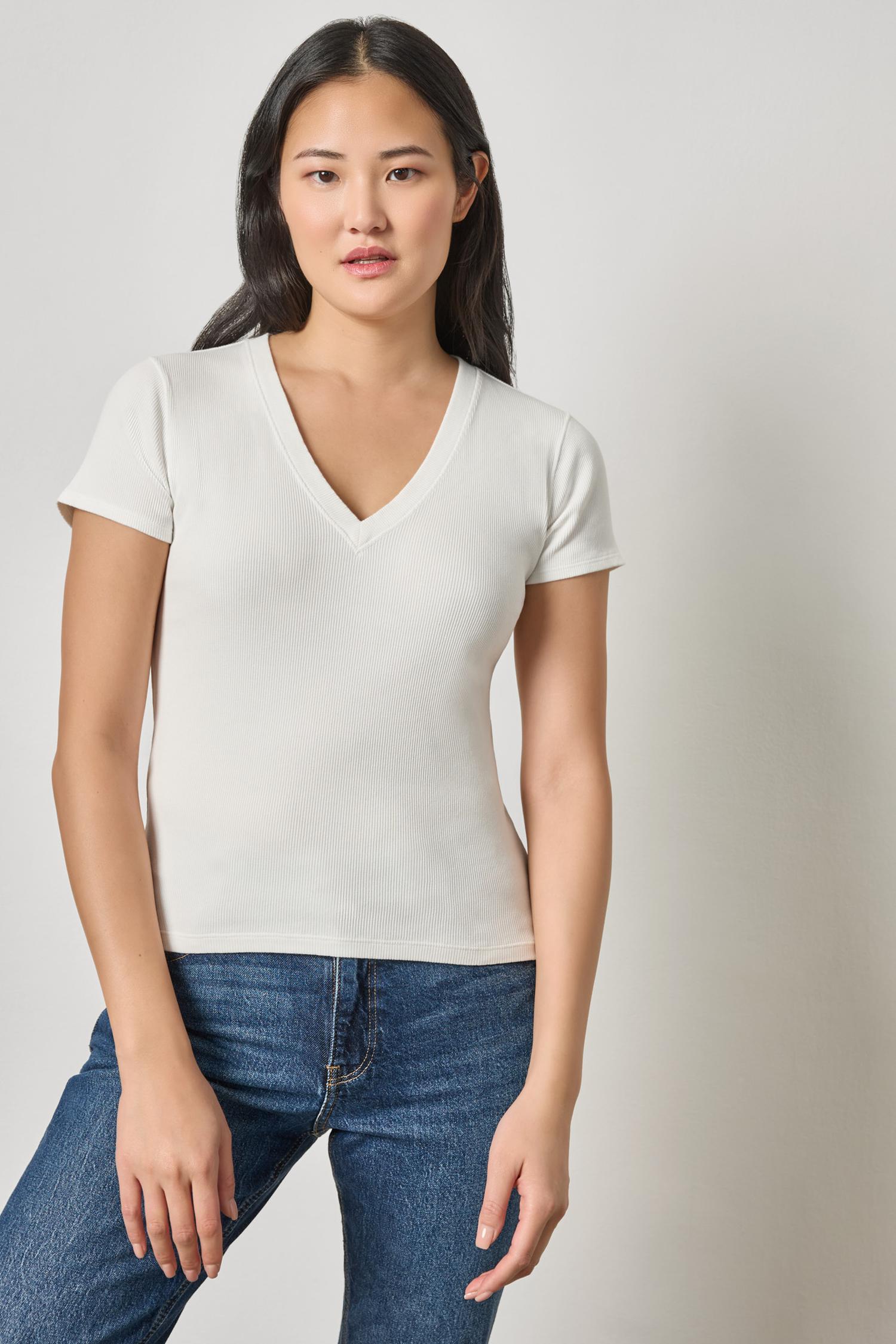 Sunwashed Cap Sleeve V-Neck Womens Top White A1