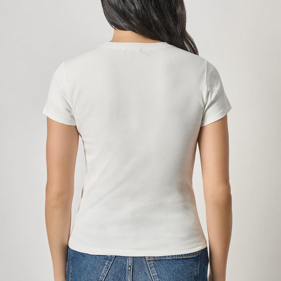 Sunwashed Cap Sleeve V-Neck Womens Top White A2