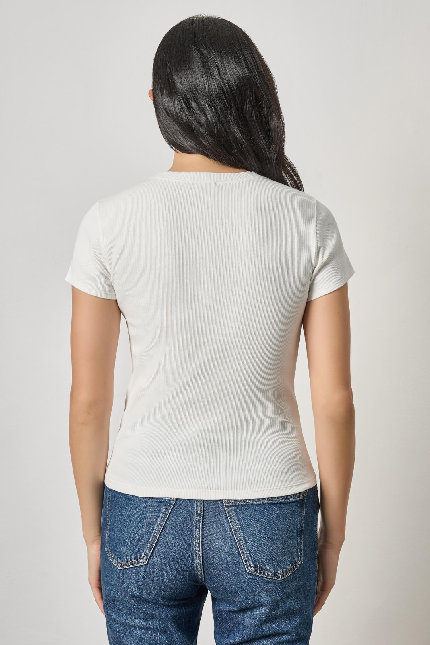 Sunwashed Cap Sleeve V-Neck Womens Top White A2