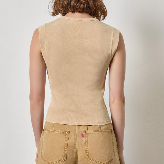 Sunwashed Cap Sleeve Henley Womens Top Burlap Wash A2