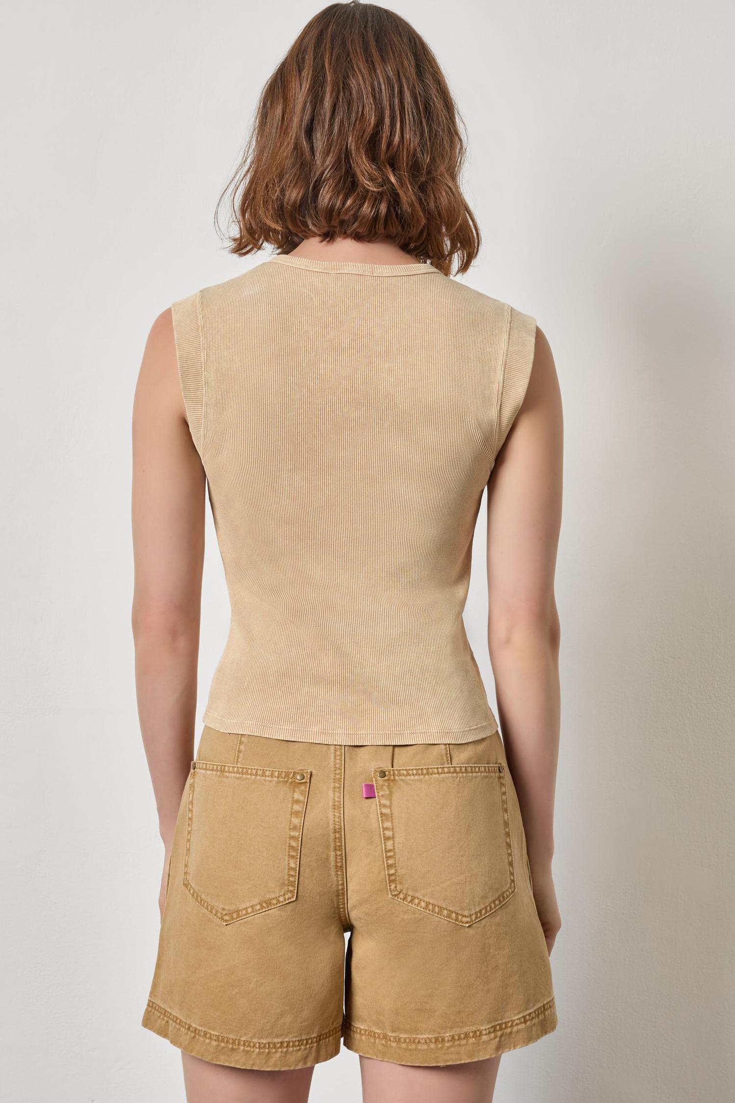 Sunwashed Cap Sleeve Henley Womens Top Burlap Wash A2