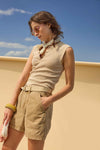 Sunwashed Cap Sleeve Henley Womens Top Burlap Wash C1
