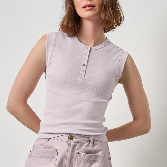 Sunwashed Cap Sleeve Henley Womens Top Freesia Wash A1
