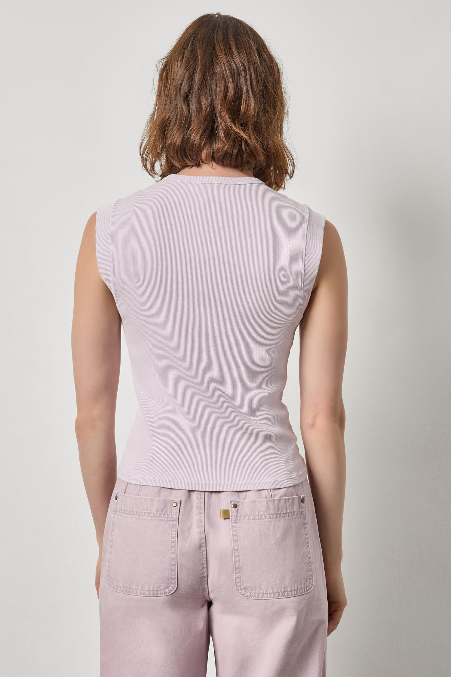 Sunwashed Cap Sleeve Henley Womens Top Freesia Wash A2