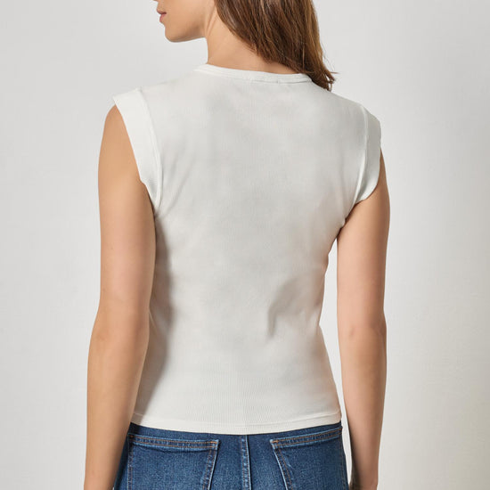 Sunwashed Cap Sleeve Henley Womens Top White A2