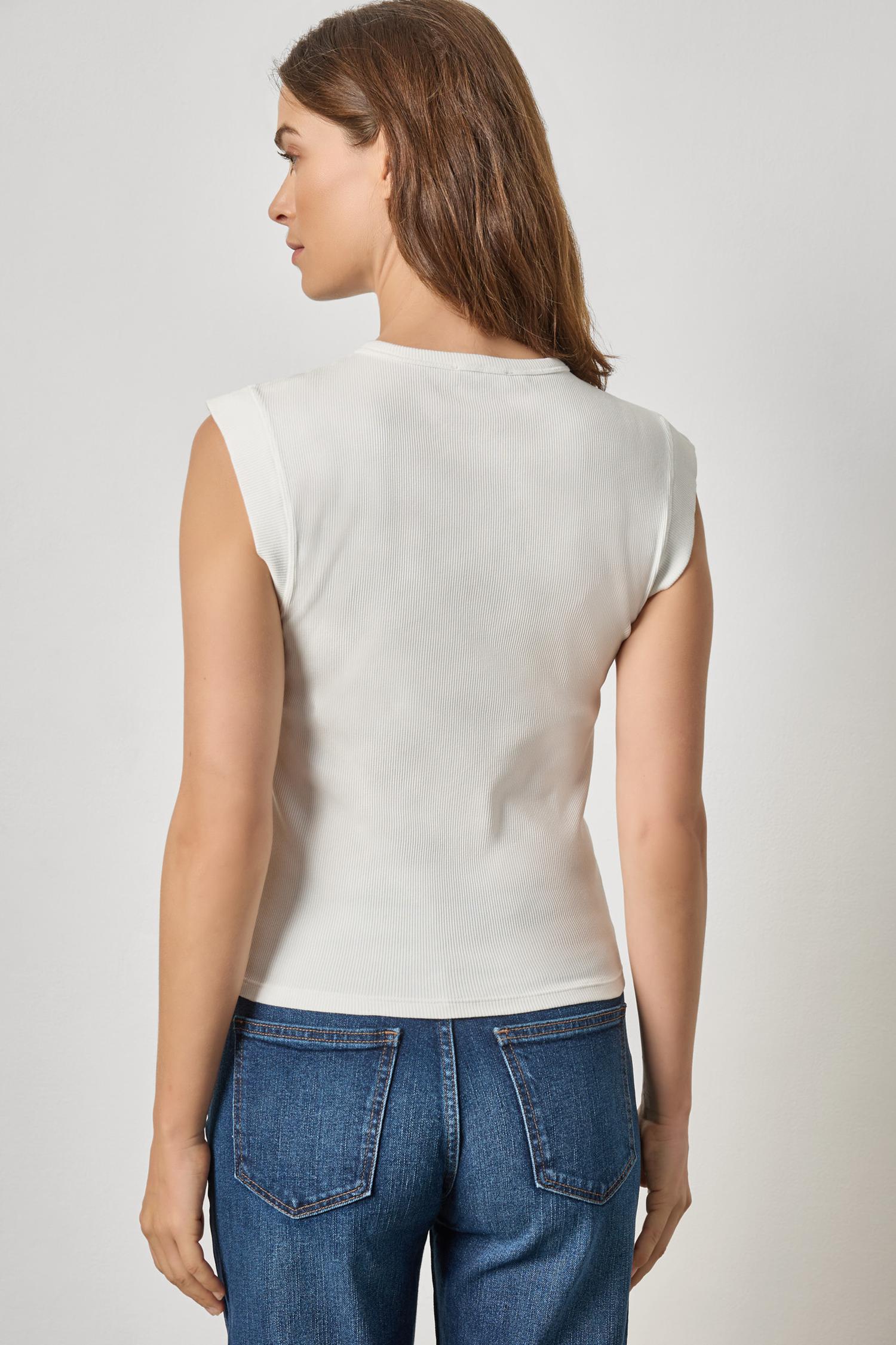 Sunwashed Cap Sleeve Henley Womens Top White A2