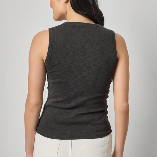 Ribbed Slub Scoop Neck Tank Womens Top Black A2