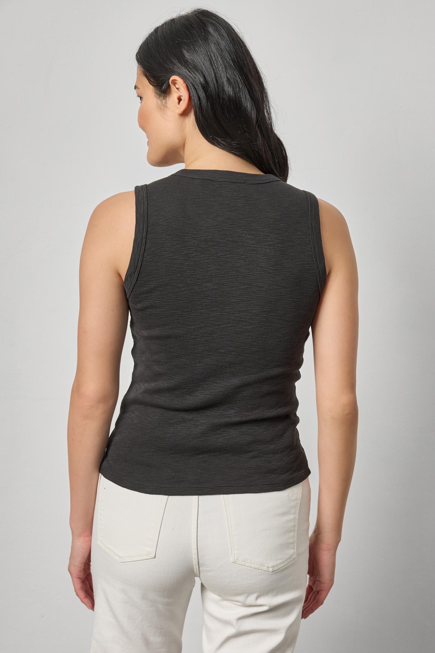 Ribbed Slub Scoop Neck Tank Womens Top Black A2