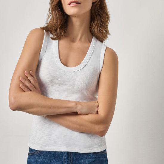 Ribbed Slub Scoop Neck Tank Womens Top White A1