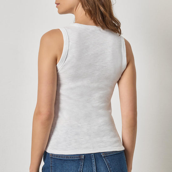 Ribbed Slub Scoop Neck Tank Womens Top White A2