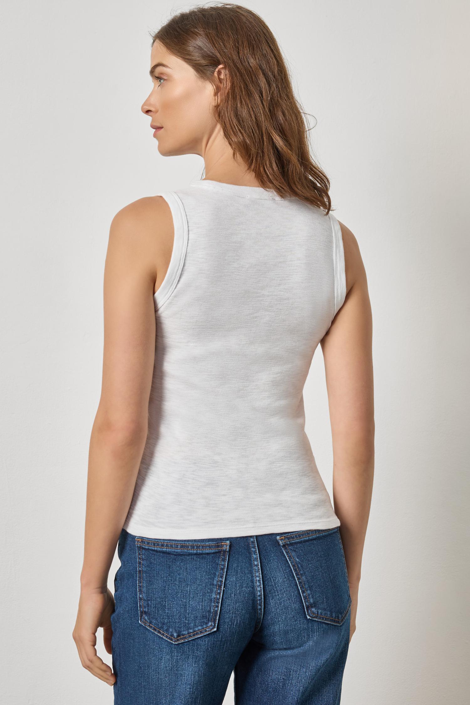Ribbed Slub Scoop Neck Tank Womens Top White A2
