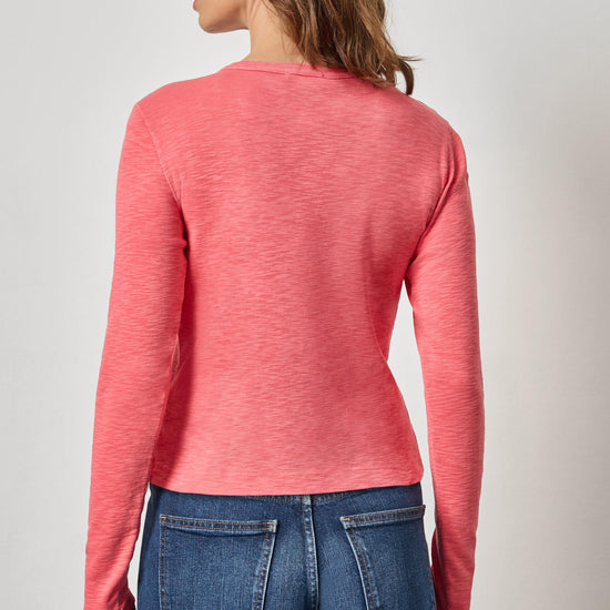Ribbed Slub Snap V-Neck Womens Top Geranium A2