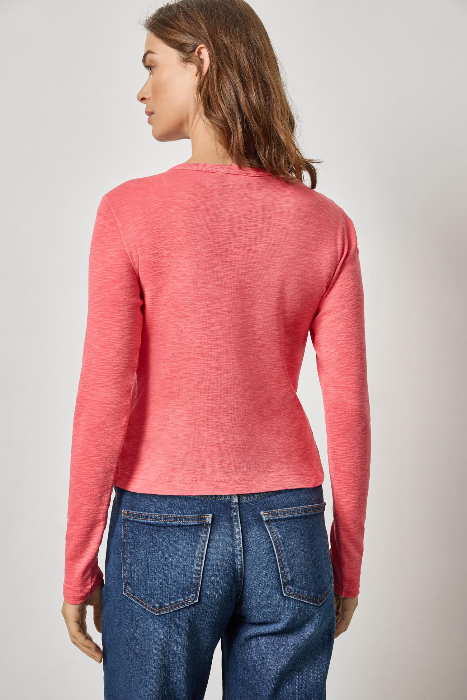 Ribbed Slub Snap V-Neck Womens Top Geranium A2